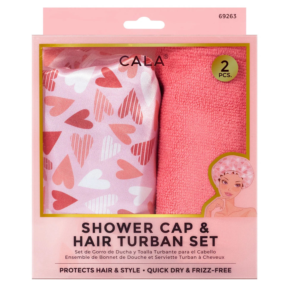 Cala Shower Cap & Hair Turban Heart Set