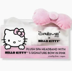 Creme Hello Kitty Plush Spa Headband with Hello Kitty's Signature Bow in Pink